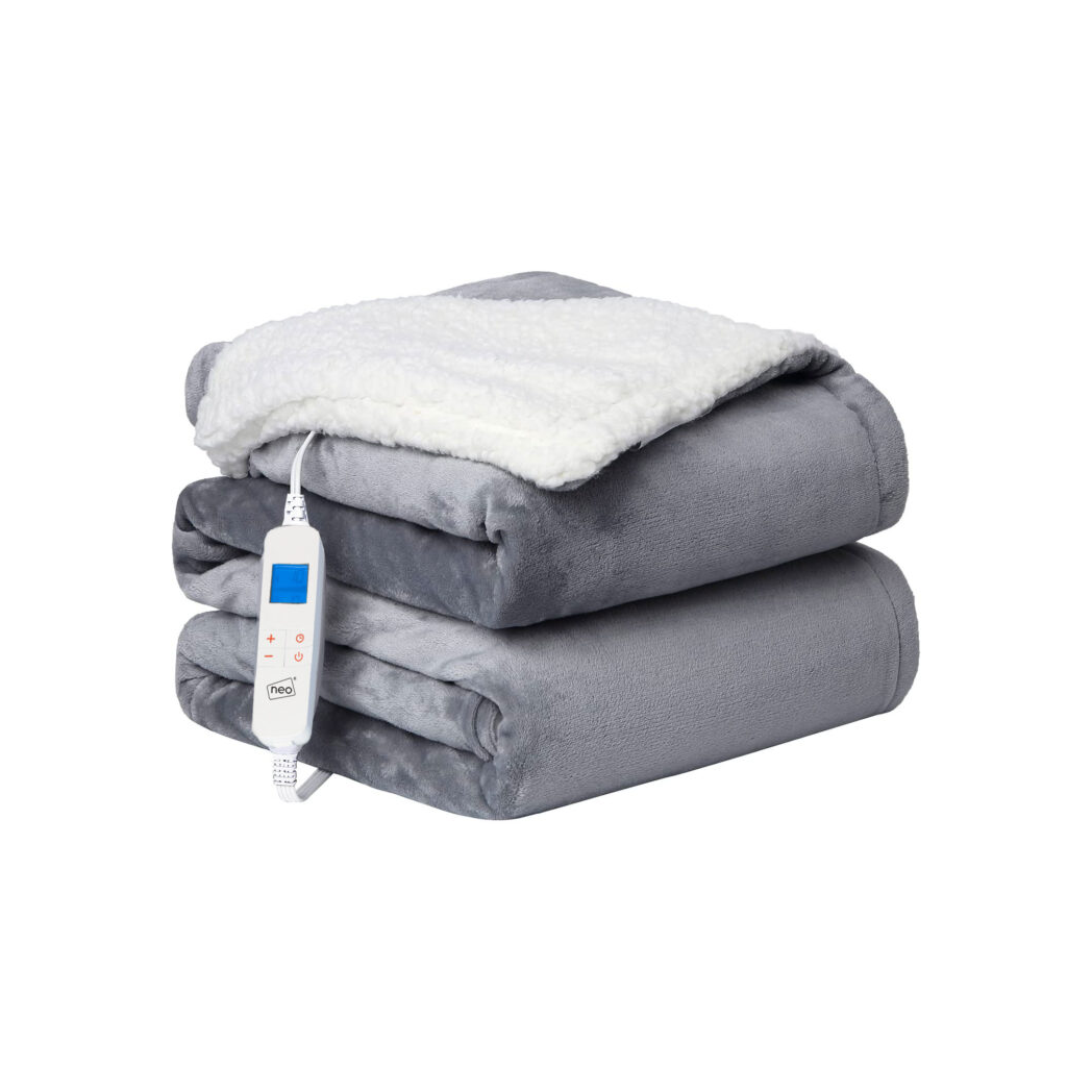 Neo Grey Electric Heated Throw Over Blanket Reversible