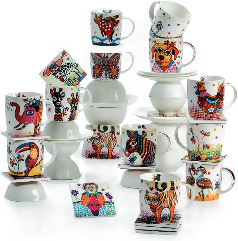 Thumbnail: DI0097 Smile Style Colourful Pig Mug in Gift Box, 'Pigasus', Porcelain, Multi Co