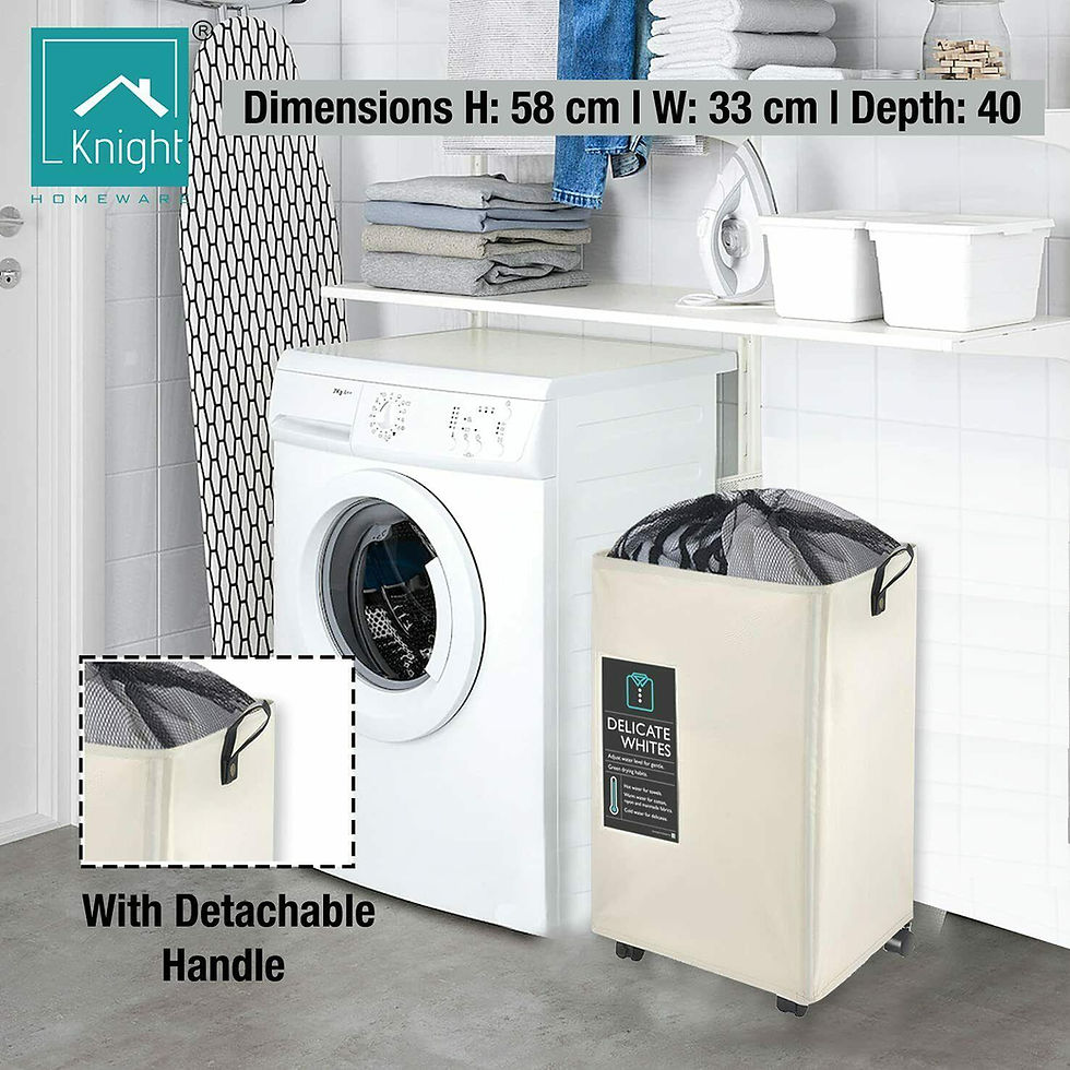 Thumbnail: Light Weight Laundry Storage Basket 60L Collapsible on Wheels (Ivory)