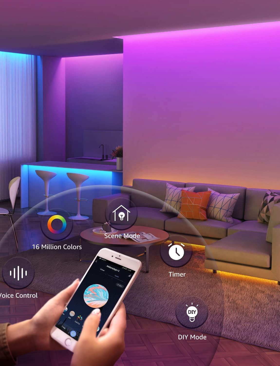 Smart D Strip Lights 10m, Works with Axa and Goog Assistant, WiFi RGB D Lights