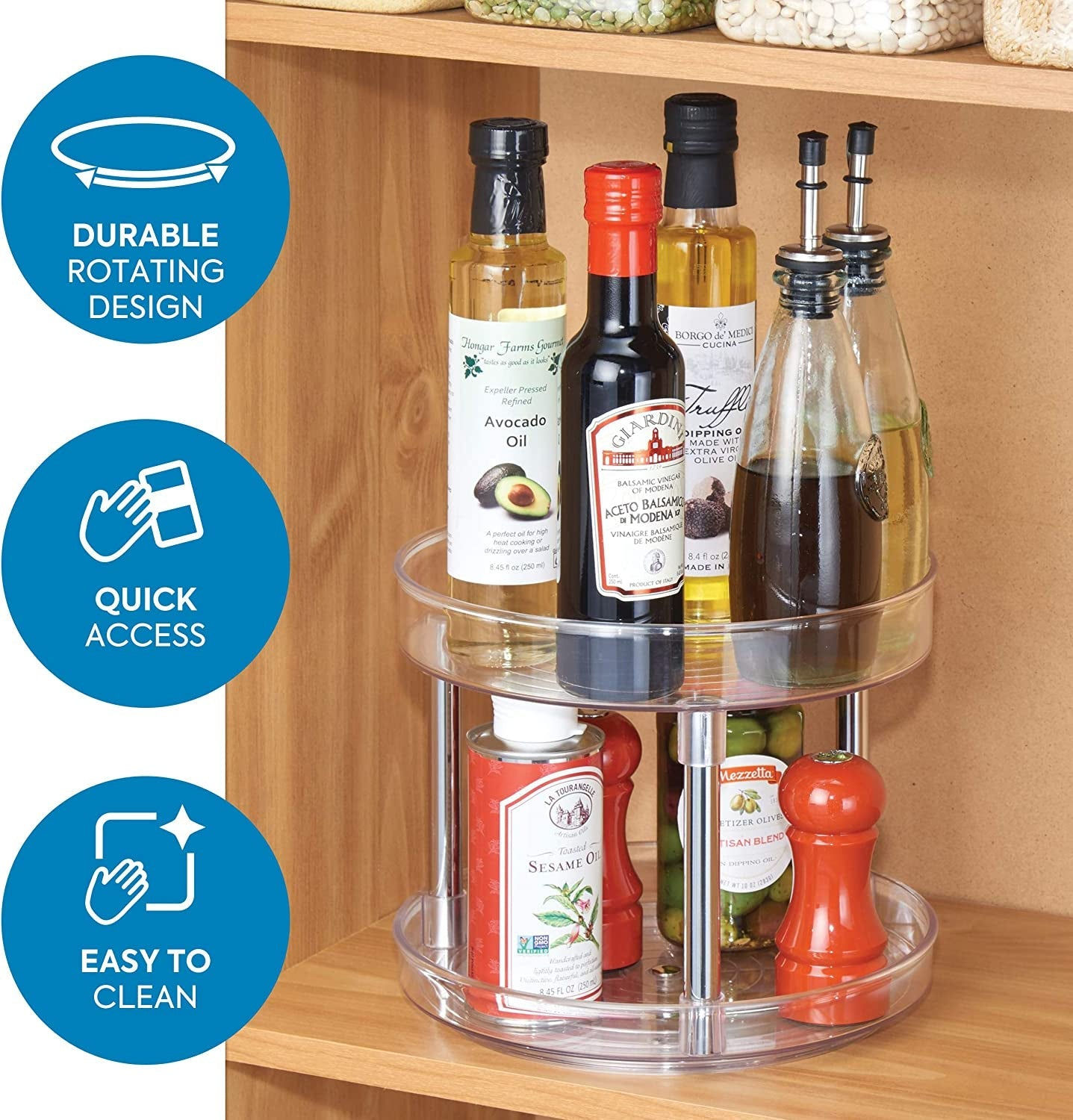 2 Tier Lazy Susan Turntable Organiser, Small Rotating Spice Rack for Food Storag