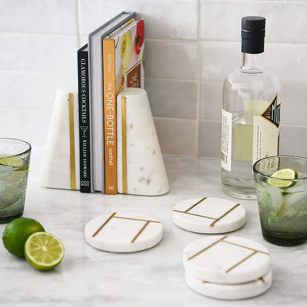 Thumbnail: Geometric Marble Bookends with Brass Inlay, White