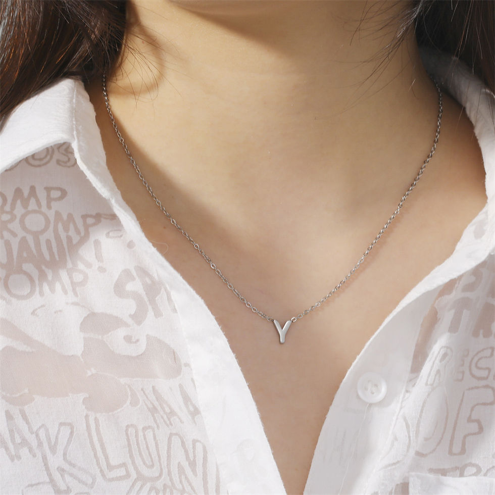 Thumbnail: Initial A-Z Letter Necklaces for Women Alphabet Pendant Choker, Stainless Steel