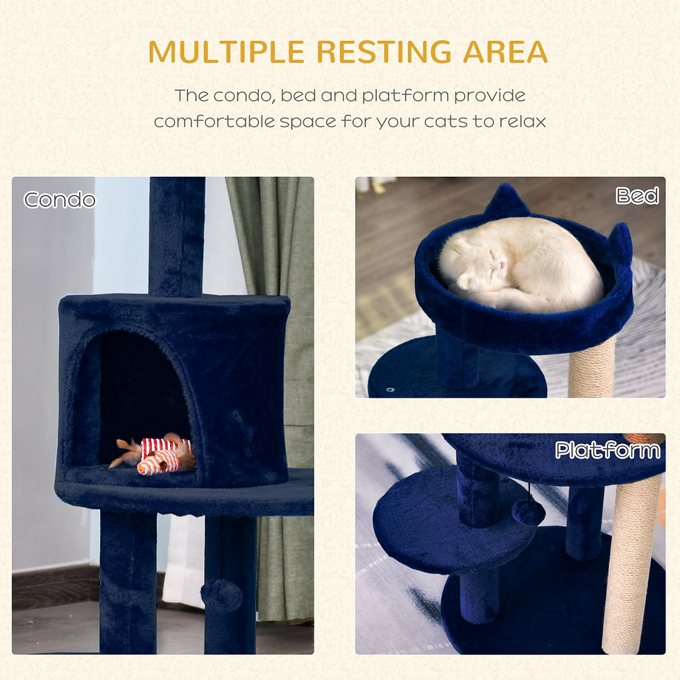 Thumbnail: 104cm Deluxe Cat Activity Tree w/ Scratching Posts Ear Perch House - Blue