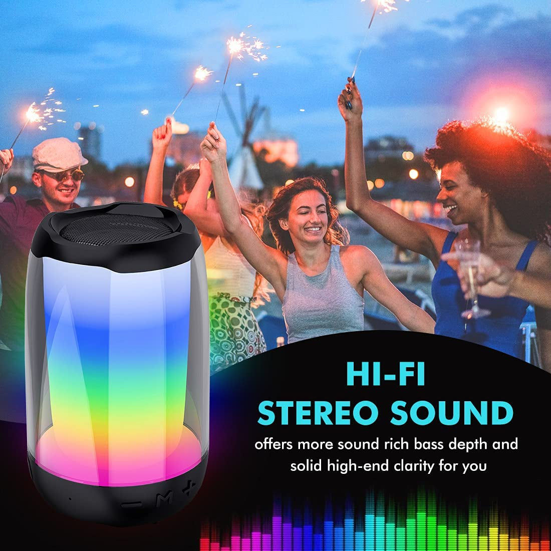 Bluetooth Speaker, Wireless Speaker with RGB LED Light, Portable Speaker