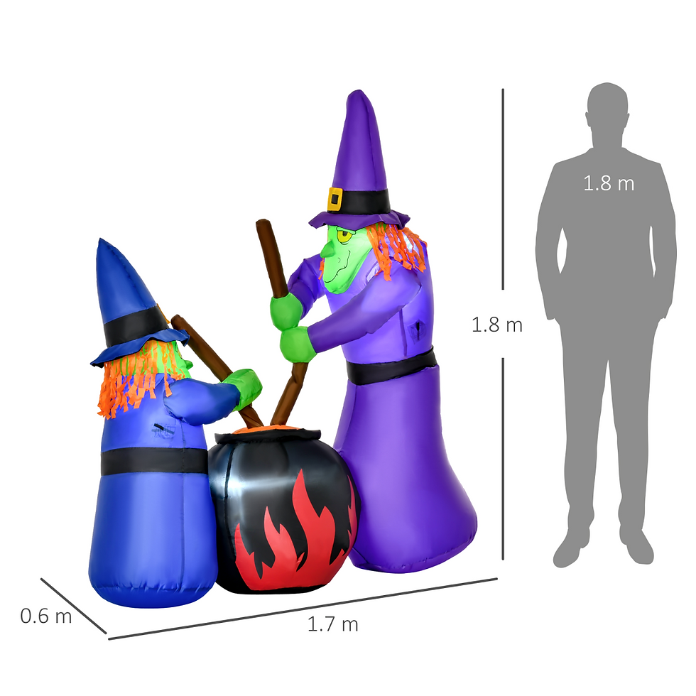 Thumbnail: 1.8m LED Halloween Inflatable Witches & Cauldron Decoration