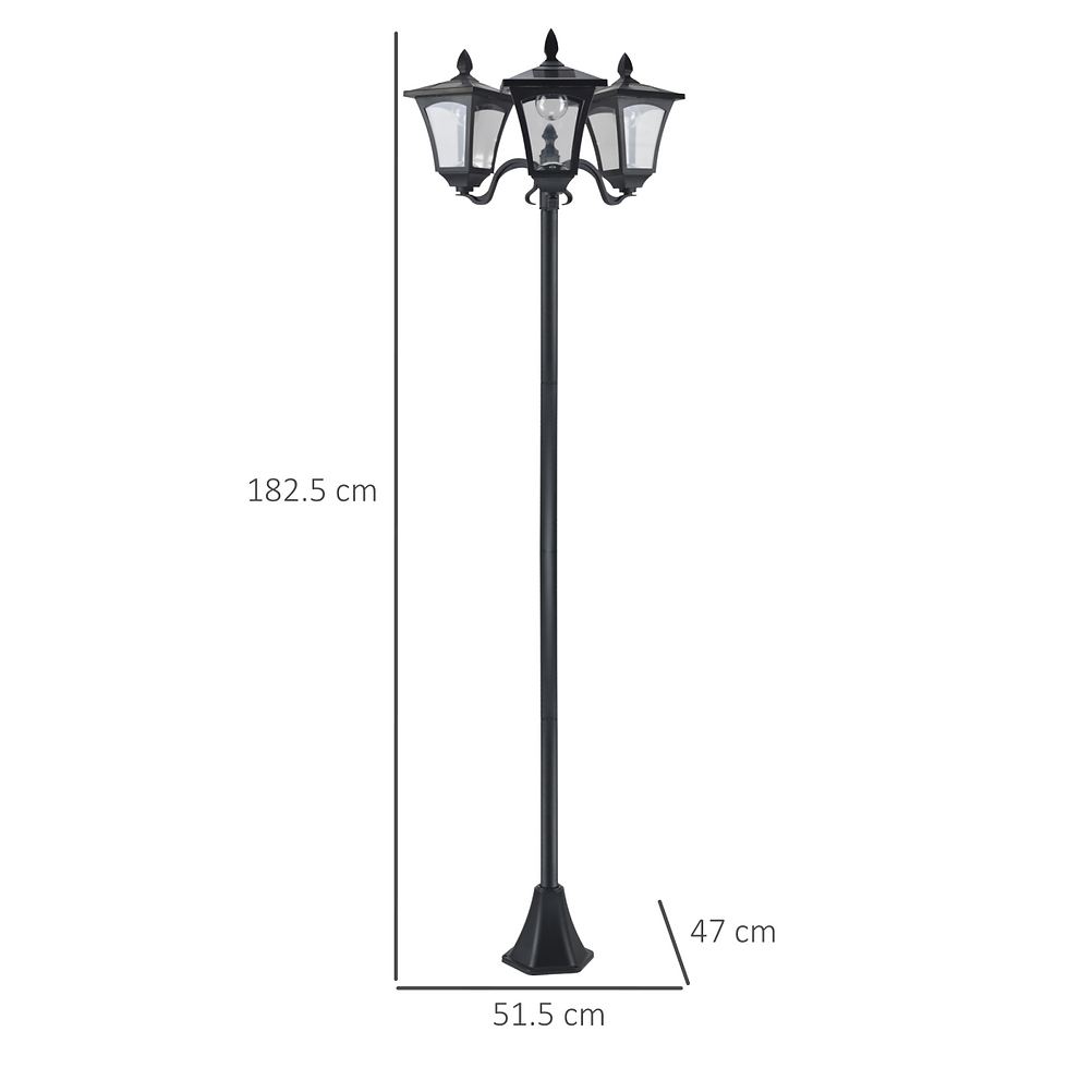 Thumbnail: 3-Head Solar Powered Lamp Post, IP44, 51.5Lx47Wx182.5H cm-Black