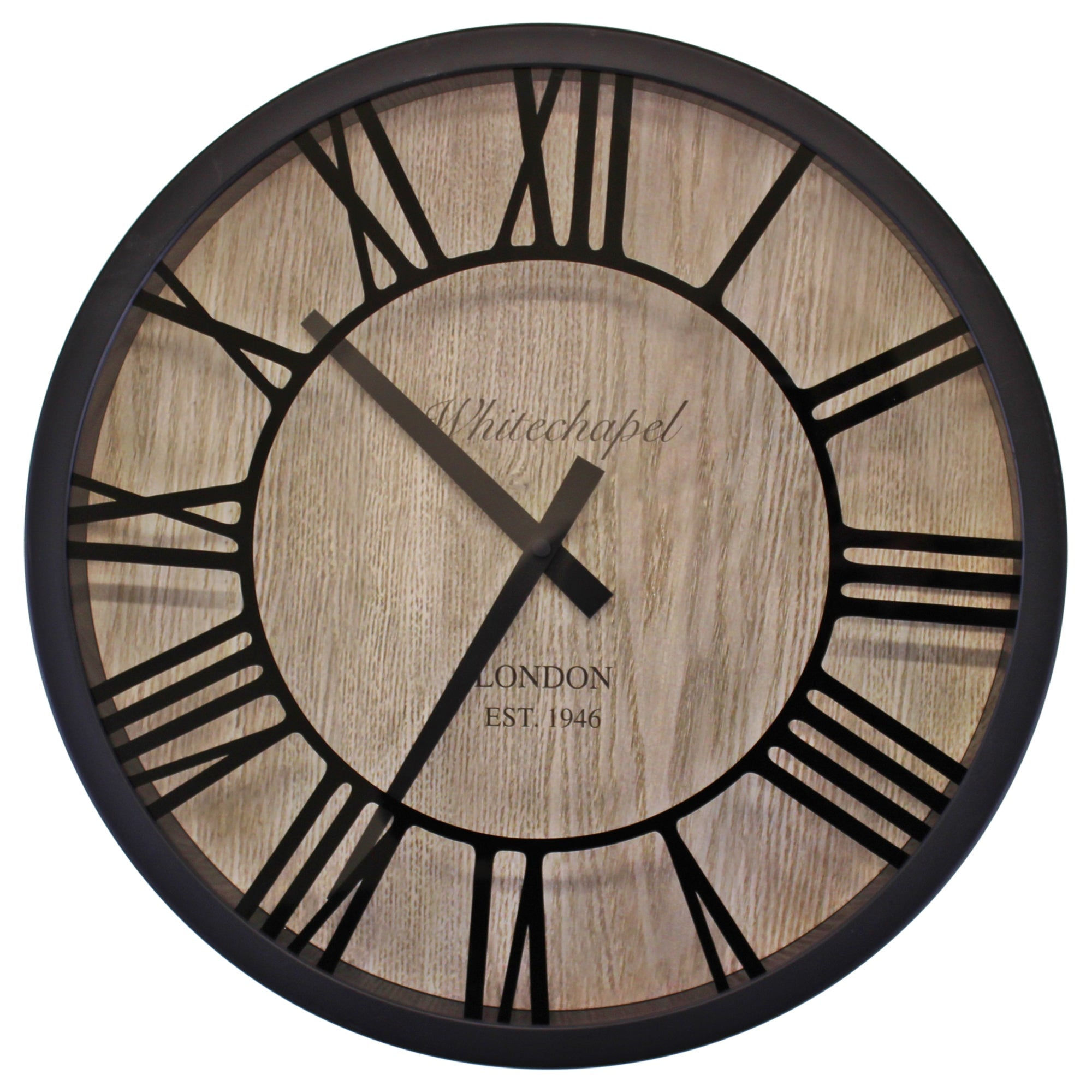 Black & Wood Effect Clock With Roman Numerals Shipping furniture UK
