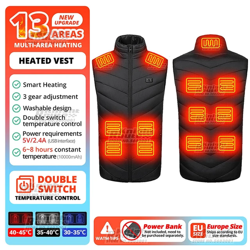 Thumbnail: 21 Areas Self Heated Vest Heating Unisex Jacket Motorcycle Thermal USB Jacket