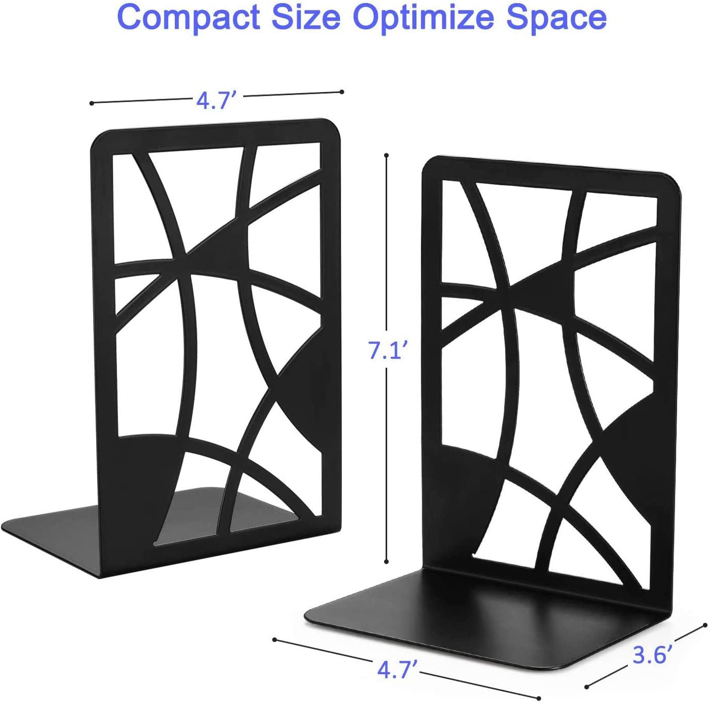 Hollow Carved Black Metal Bookends: Heavy Duty and Decorative Set