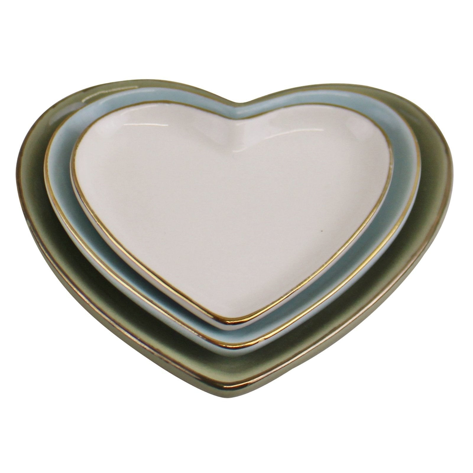 3 Heart Shaped Ceramic Trinket Plates With A Gold Edge Shipping furniture UK