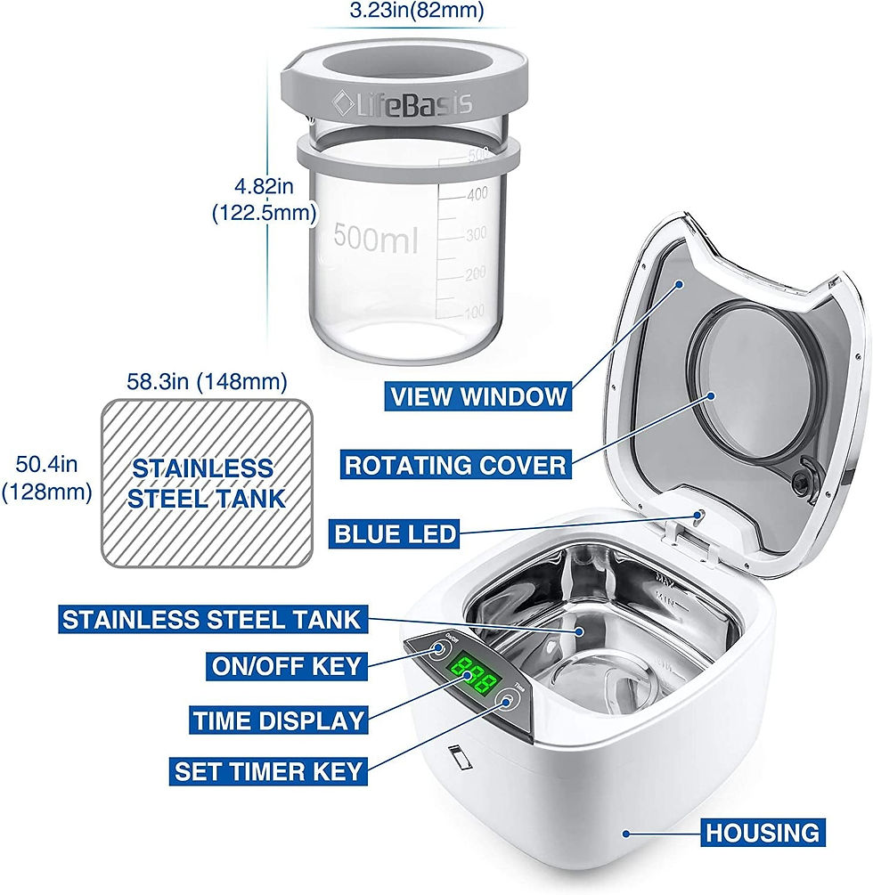 Thumbnail: Jewellery Cleaner, 870mL Ultrasonic Cleaner Machine with 500ml Beaker and Cleani
