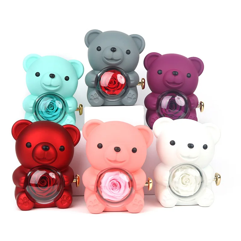 Teddy Bear Gift Box with Necklace Rotate Rose Jewellery Box Novelty Gift