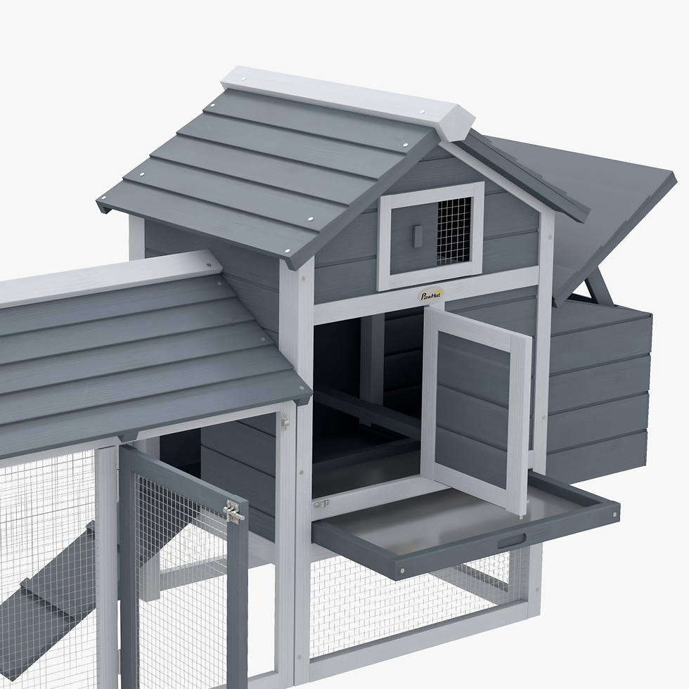 Thumbnail: Small Chicken Coop Hen Cage Nesting Box w/ Outdoor Run Grey 150.5 x 54 x 87 cm