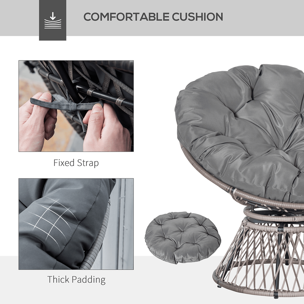 Thumbnail: 360° Swivel Rattan Papasan Moon Bowl Chair with Padding, Grey