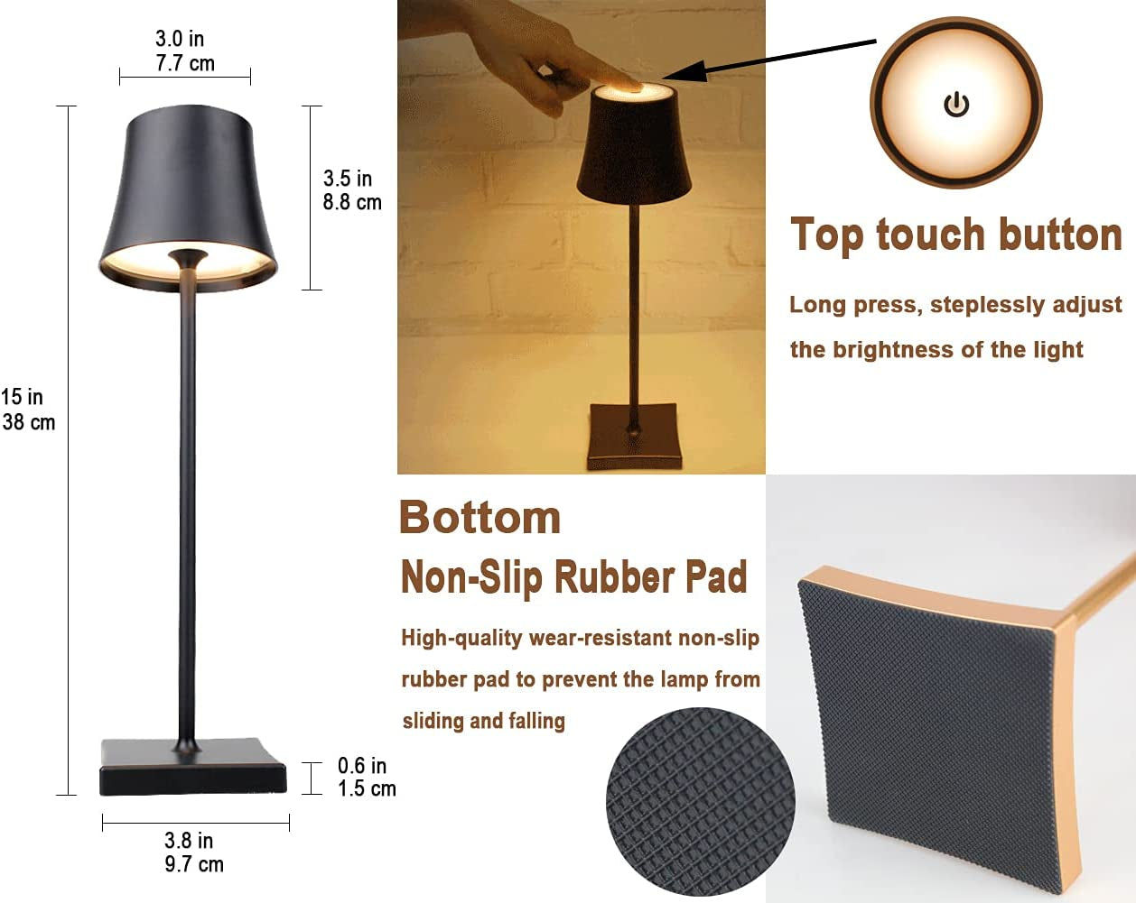 Portable USB Rechargeable Cordless LED Desk Lamp, Metal Retro Table Lamp with To