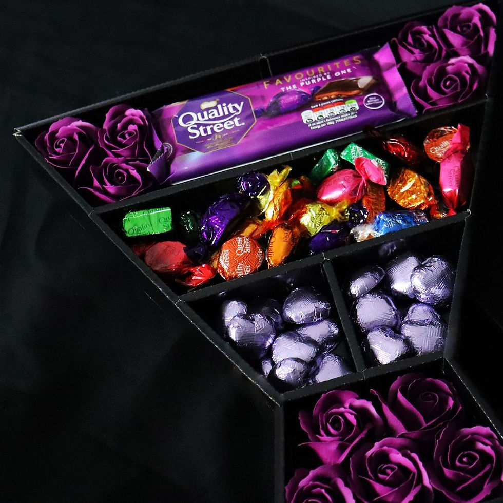 Thumbnail: Quality Street Signature Chocolate Bouquet With Purple Roses