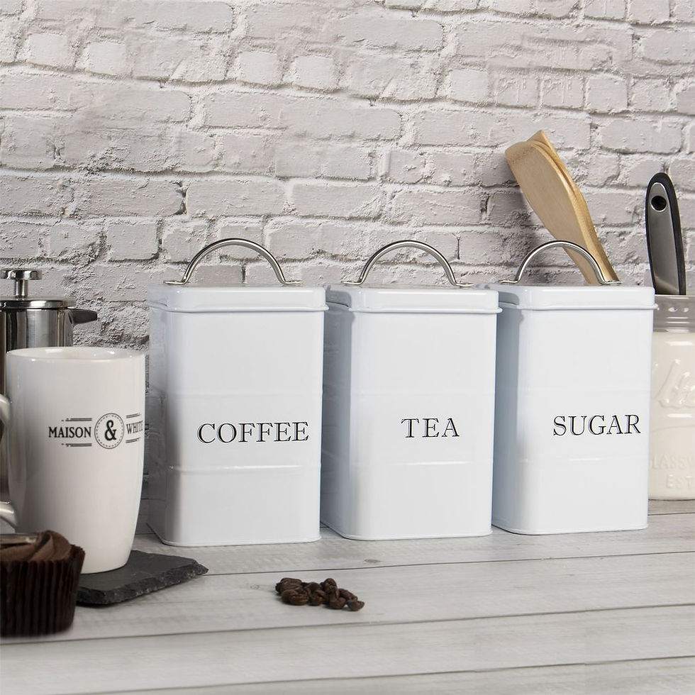 Thumbnail: Stainless Steel Tea, Coffee & Sugar Canisters White