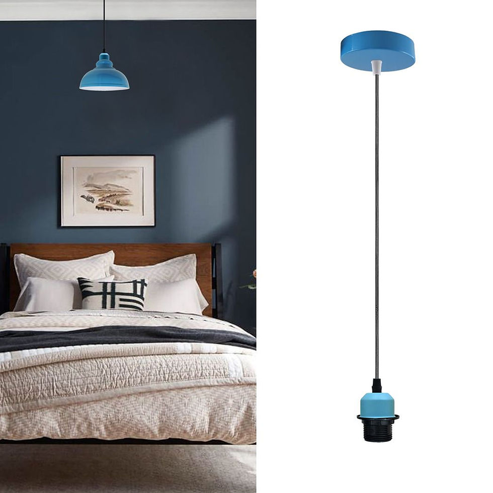 Thumbnail: Industrial Blue Pendant Light Fitting, Lampshade Addable E27 Lamp Holder UK Hold