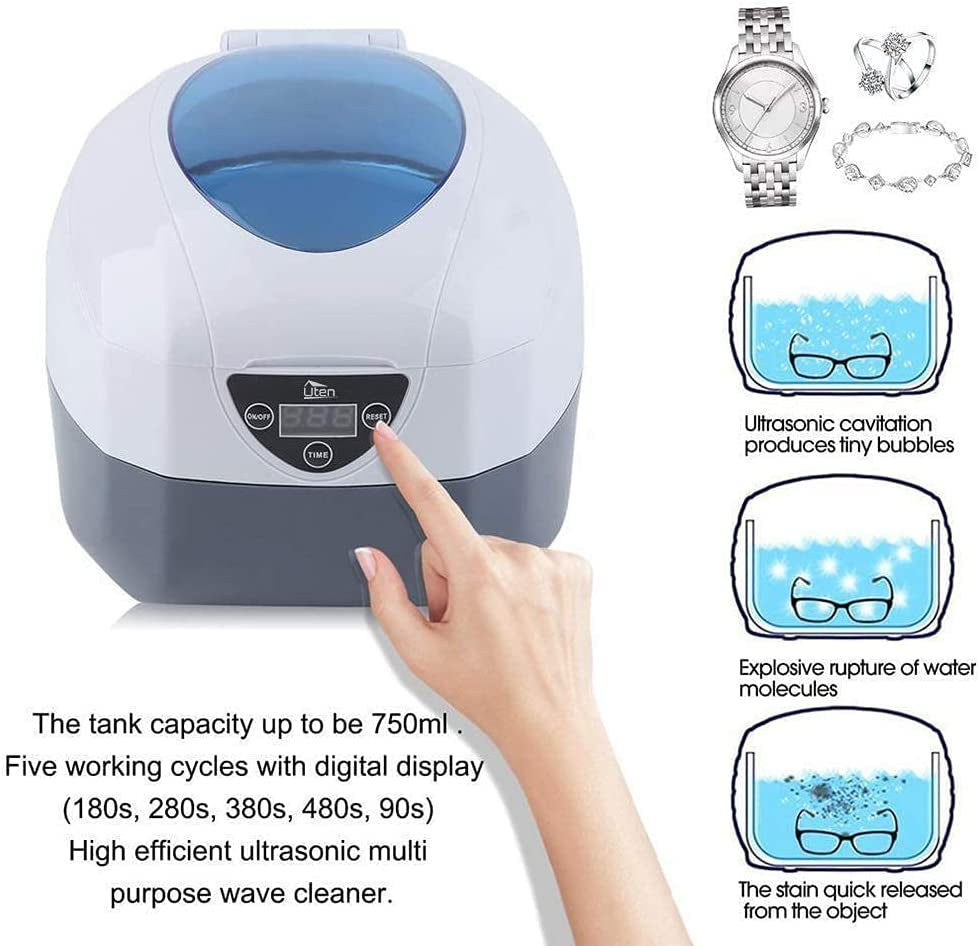 Thumbnail: 750mL Ultrasonic Cleaner Machine Portable for Jewellery Watches Dentures Glasses