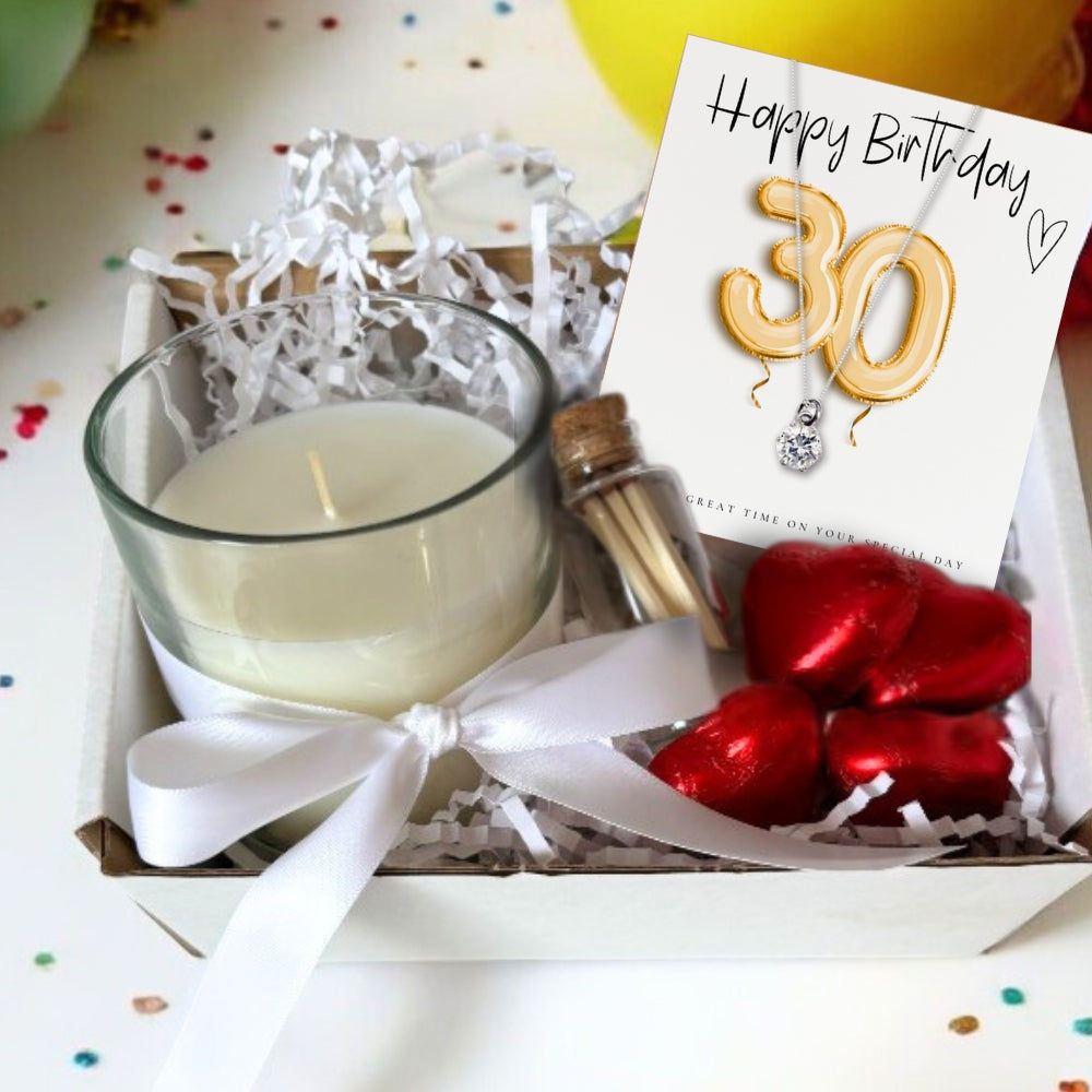 Small 30th Birthday Gold Balloons Gift Hamper - Charm Necklace, Chocolates