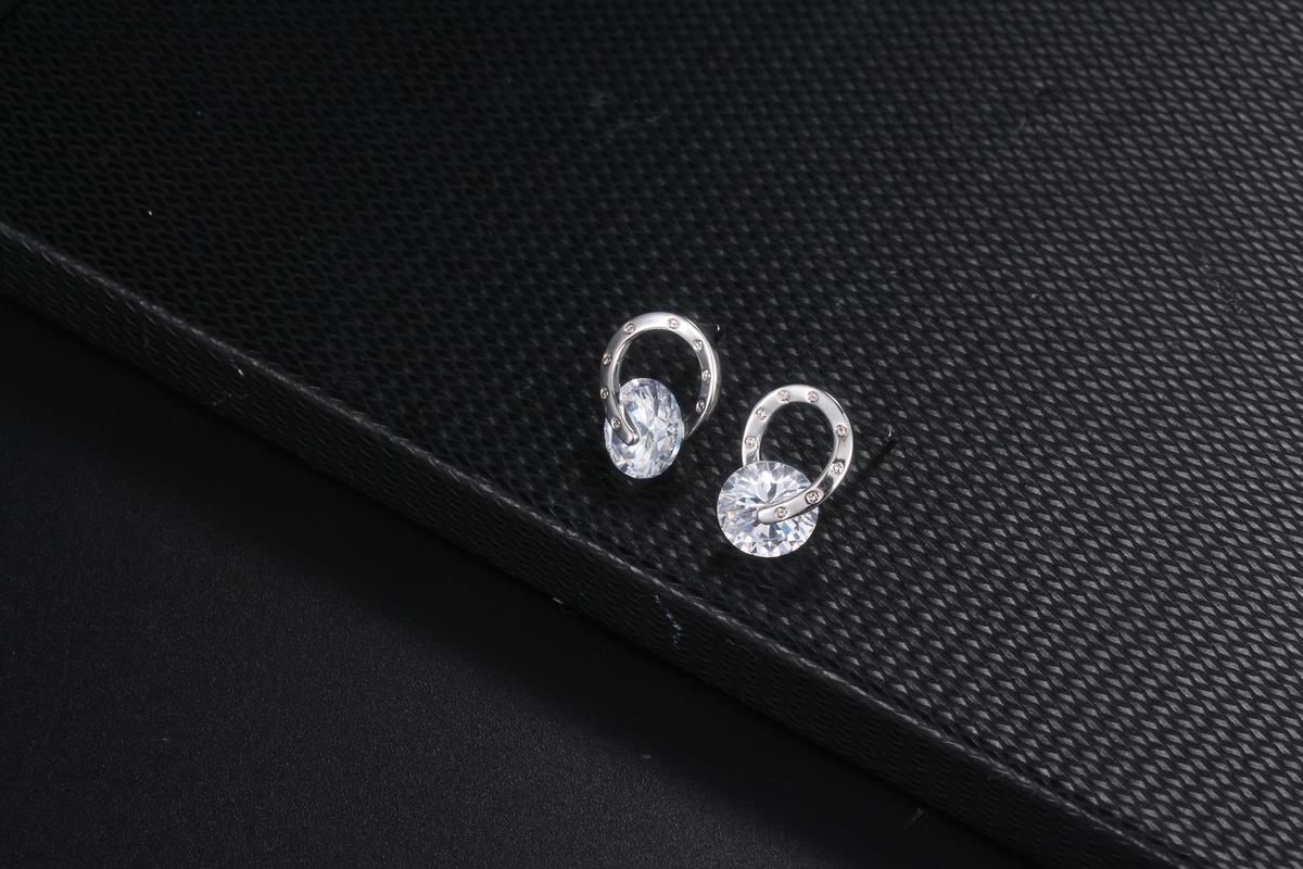 Crystal Stud Earrings – Silver Tone