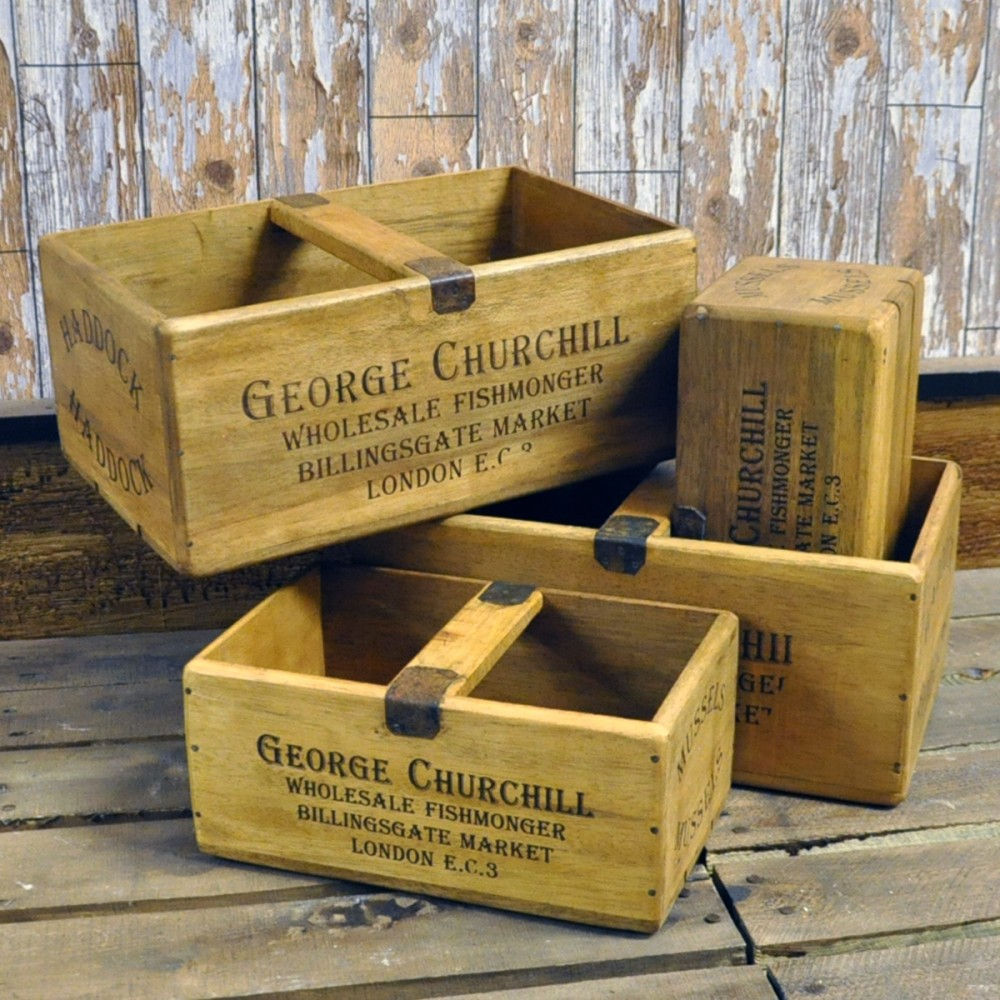 Set of 4 Waxed Antique Style Boxes 35/26.5cm Shipping furniture UK