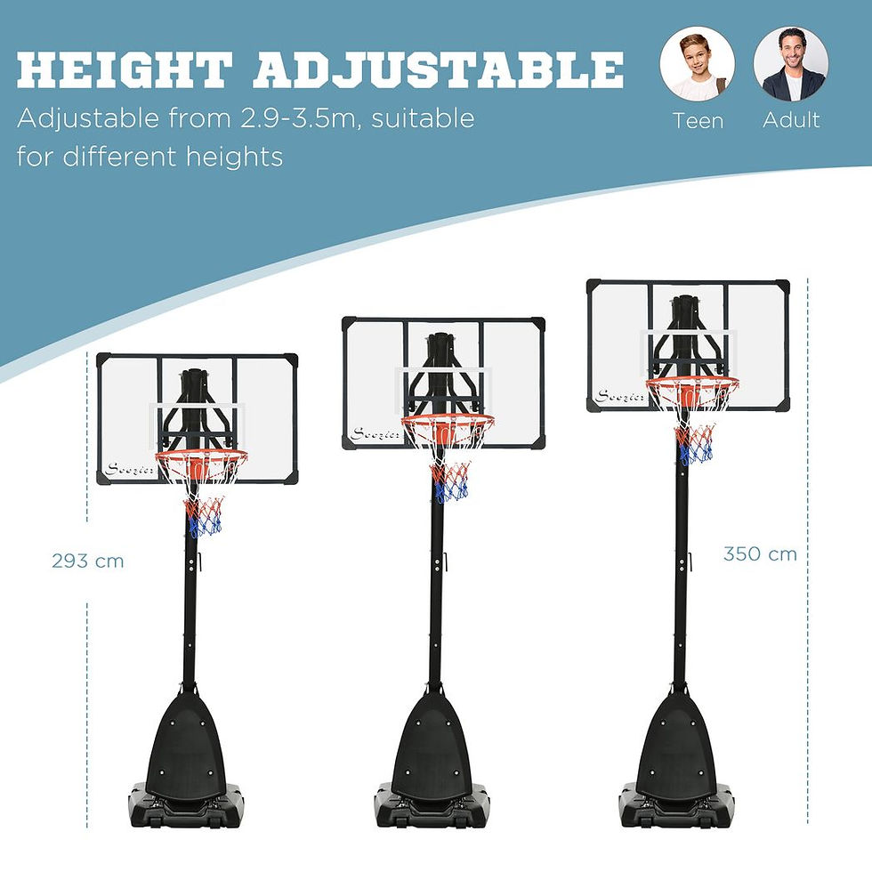 Thumbnail: Adjustable Basketball Hoop with Weighted Base, Wheels, 2.4-2.9m