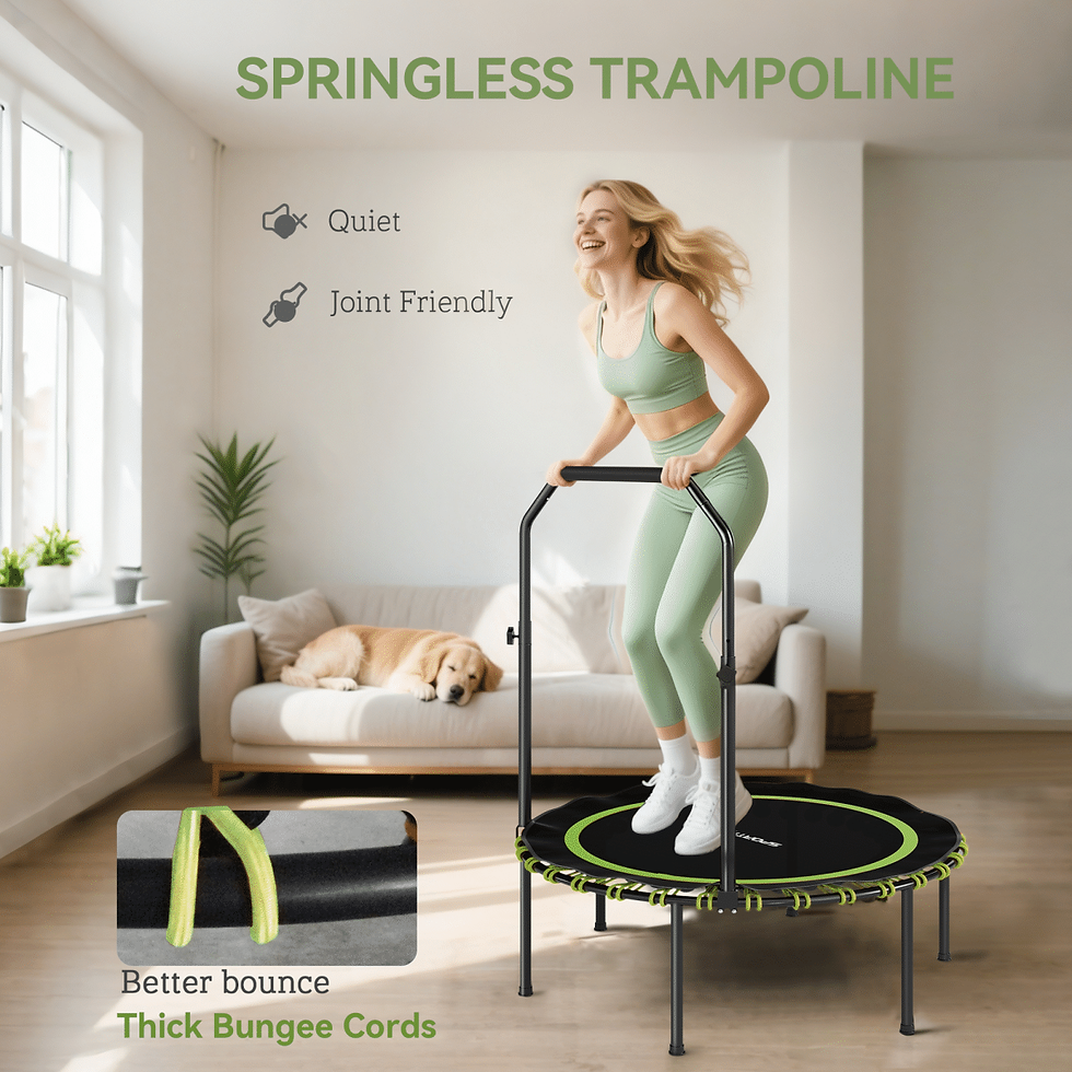 Thumbnail: Foldable Fitness Trampoline Rebounder with Adjustable Handle – Green