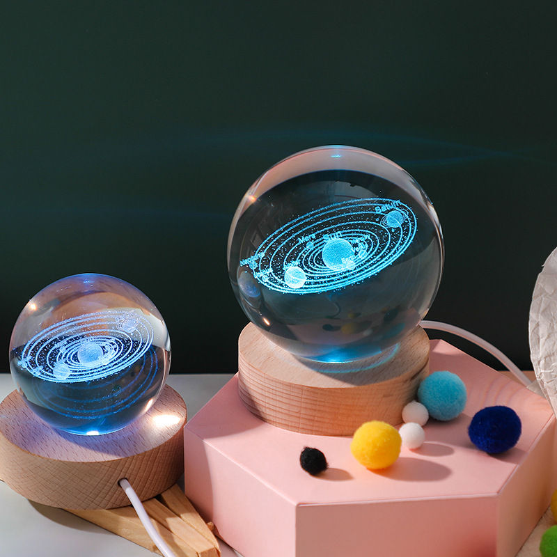 Thumbnail: Unique 3D Crystal Ball Lamp with Galaxy Planetary Projections USB Night Light