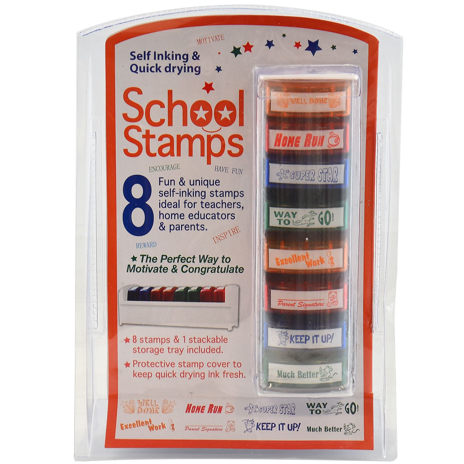 Set of 8 Ink School Stamps Novelty Gift