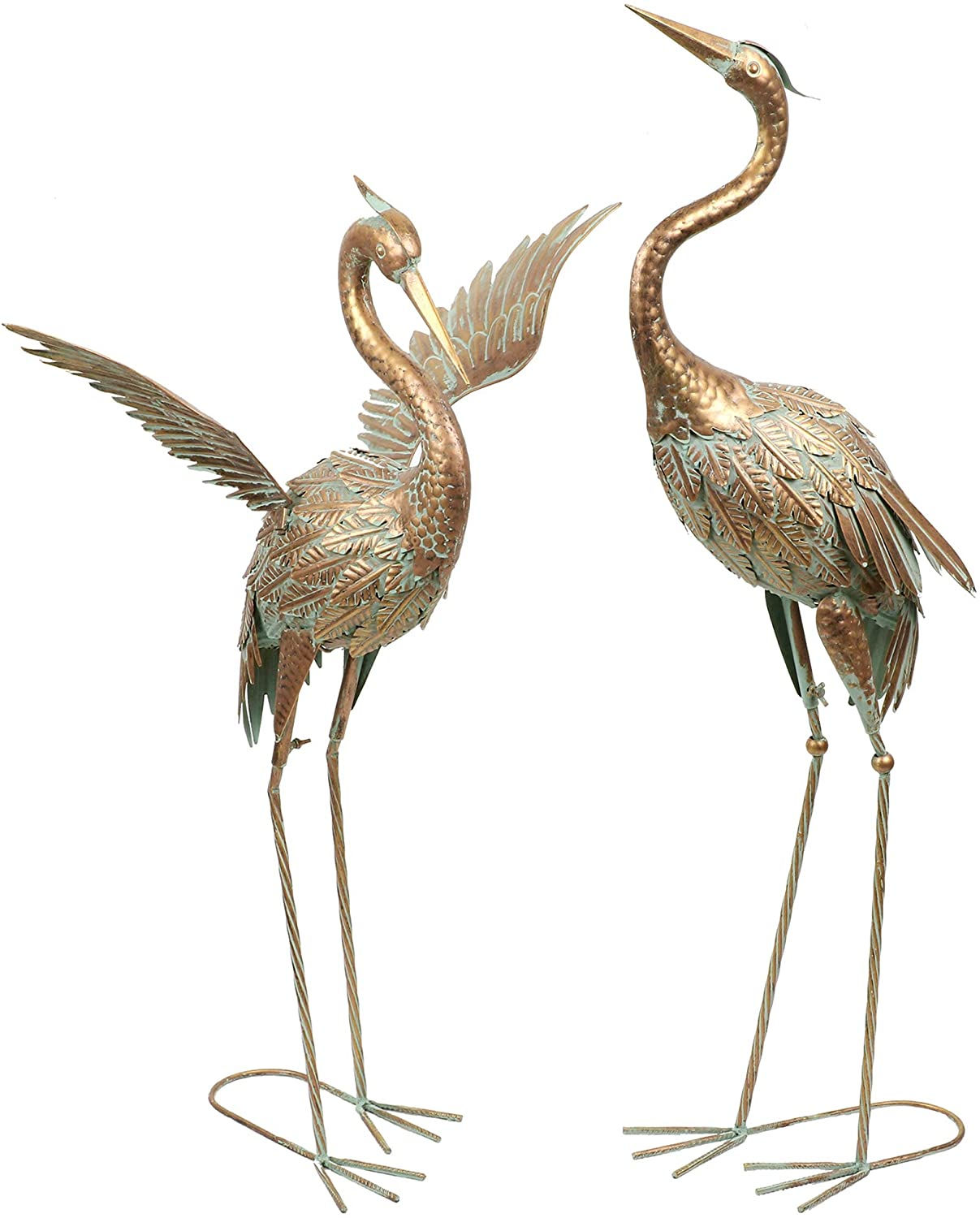 33.5/39inch Vintage Gold Crane Statues Garden Ornaments Outdoor, 2Pcs