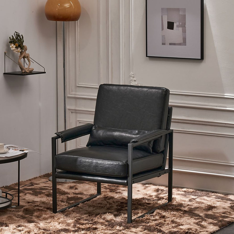 Thumbnail: Single Iron Frame Chair Black PU Indoor Leisure Chair