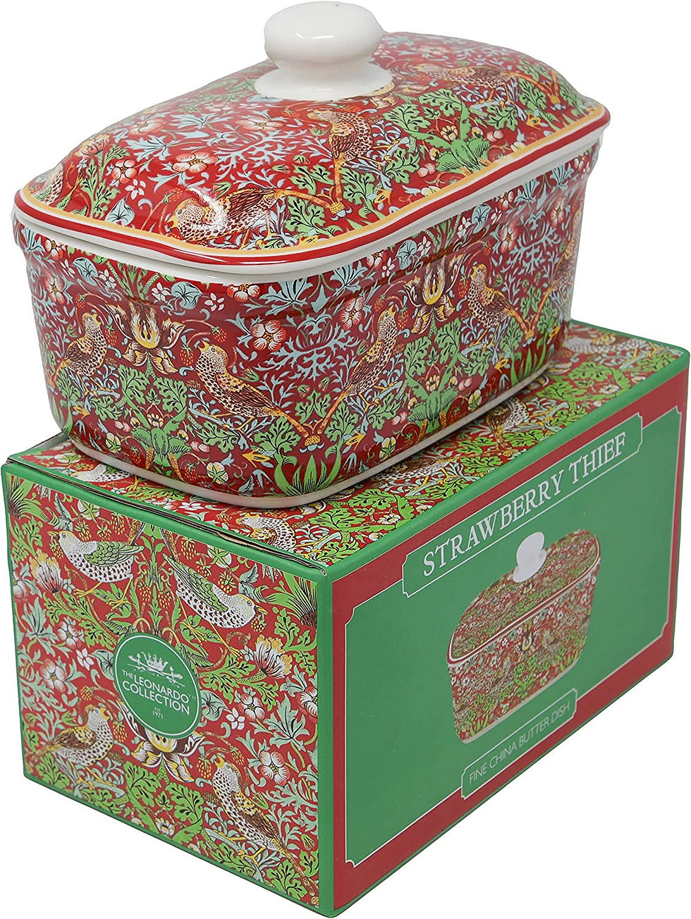 Thumbnail: William Morris Strawberry Thief Red Butter Dish