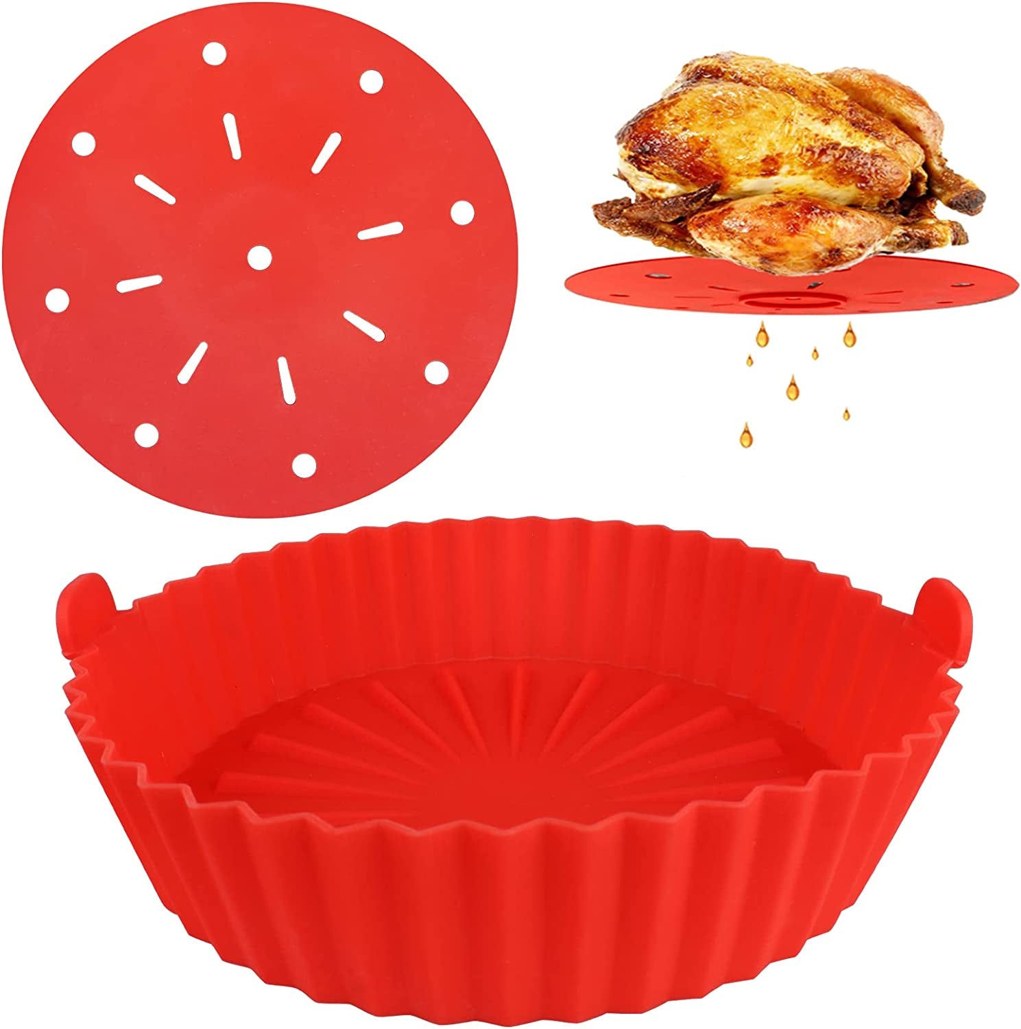 Air Fryer Silicone Pot 9.8IN/25cm Round Large Air Fryer Reusable Liners with Non