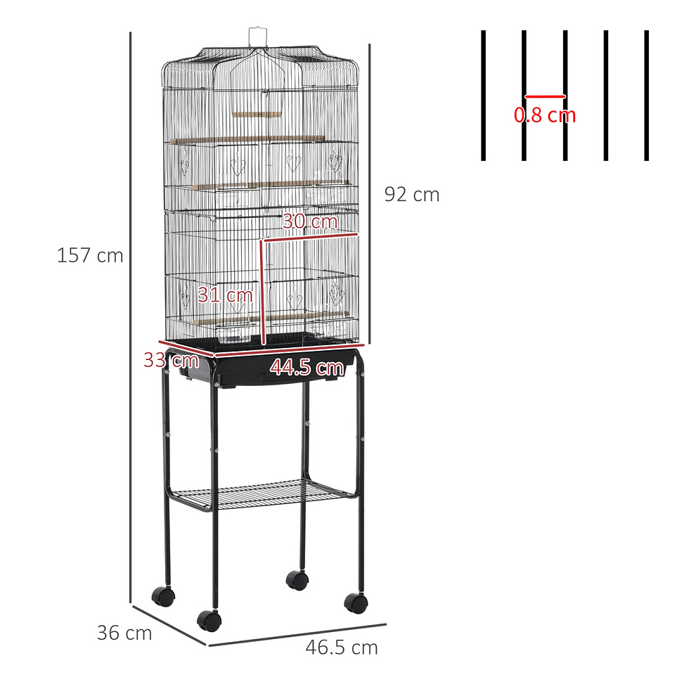 Thumbnail: Bird Cage Metal Budgie Cages W/ Rolling Stand Slide-out Tray Storage Shelf Black