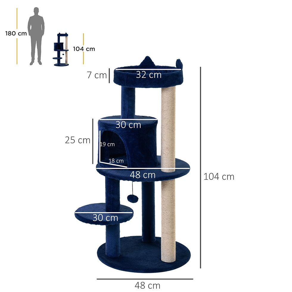 Thumbnail: 104cm Deluxe Cat Activity Tree w/ Scratching Posts Ear Perch House - Blue