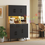 Thumbnail: Tall Kitchen Cupboard with LED Lights and Adjustable Shelves, Oak