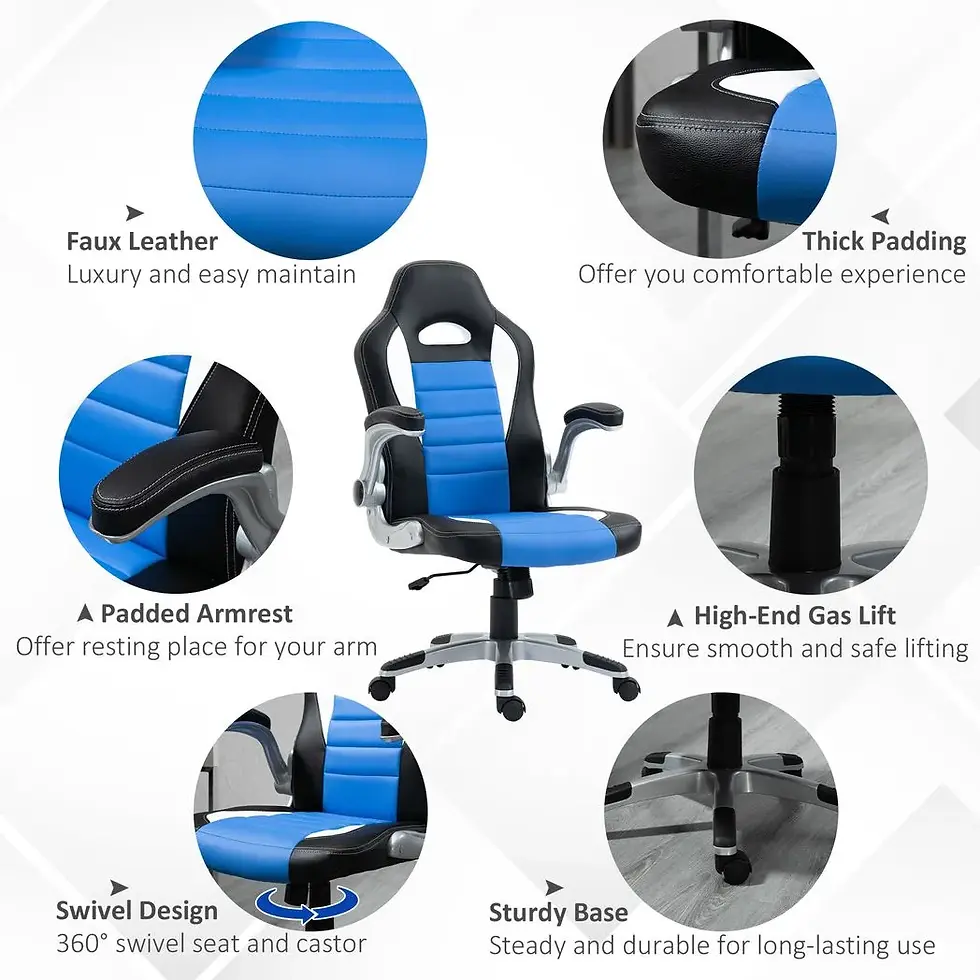Thumbnail: Racing Gaming Chair Height Adjustable Swivel Chair with Flip Up Armrests, Blue