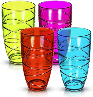 Set of 4 Clear Hi Ball Plastic Acrylic Drink Tumblers with Swirl Design - Stacka