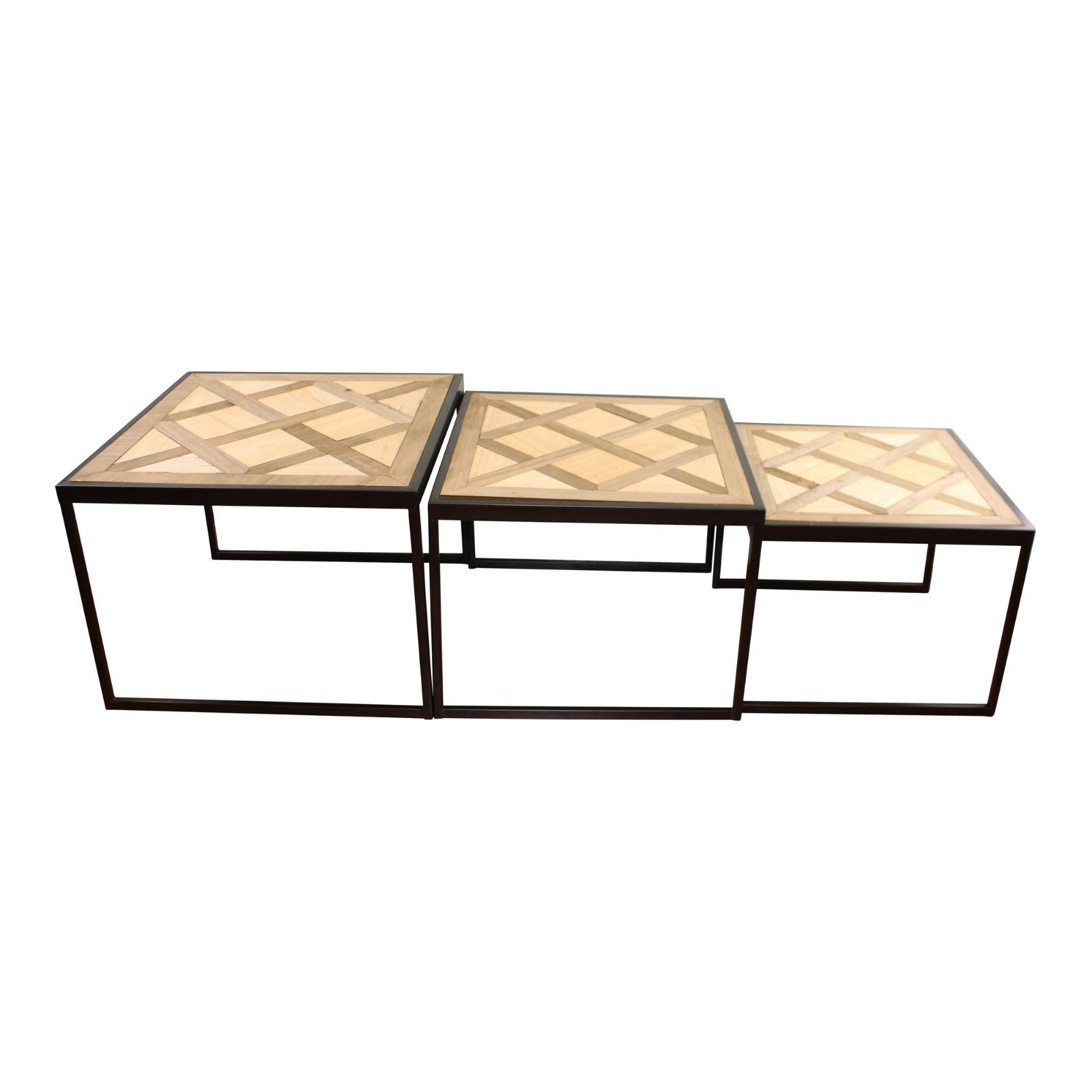 3 Black Metal Side Tables With Wooden Geometric Tops Shipping furniture UK