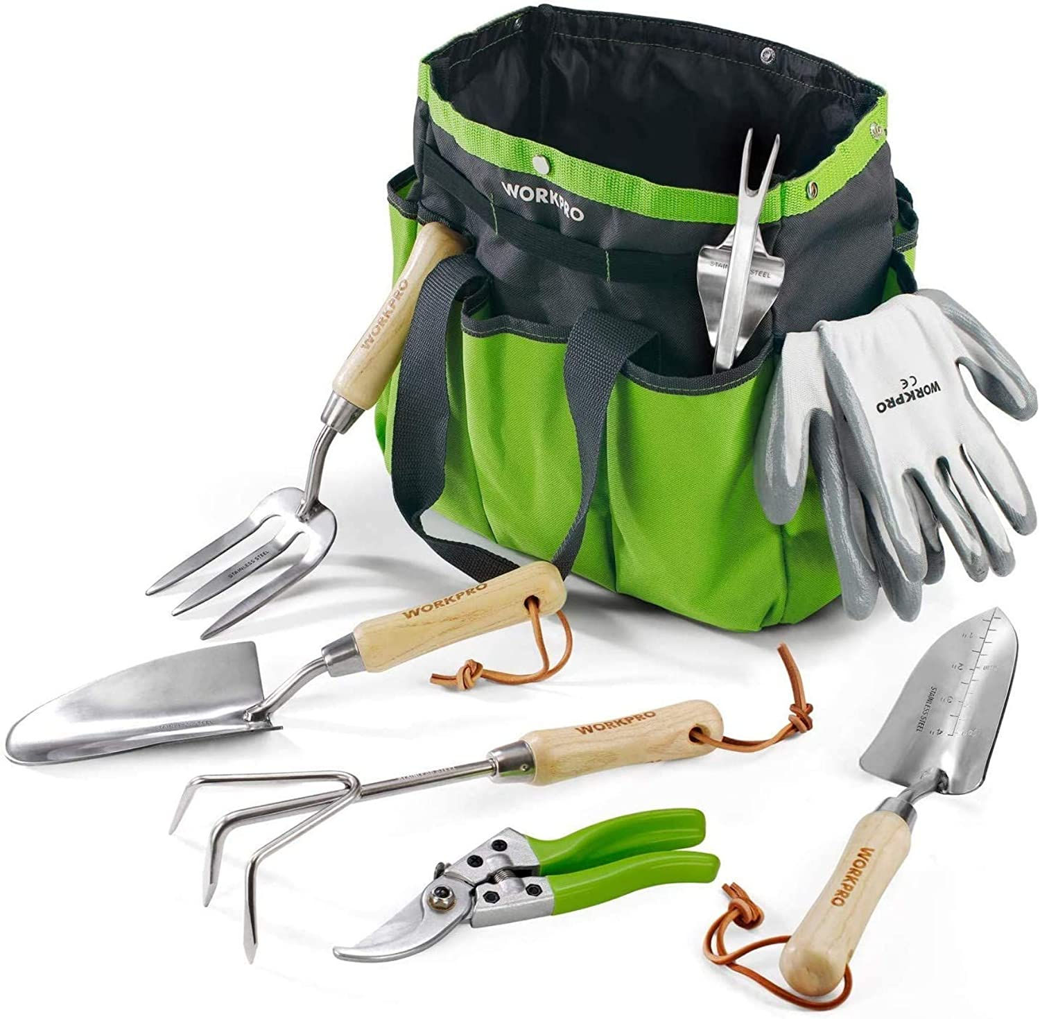8 Piece Garden Tools Set, Stainless Steel Hand Tools with Wooden Handle, Includi