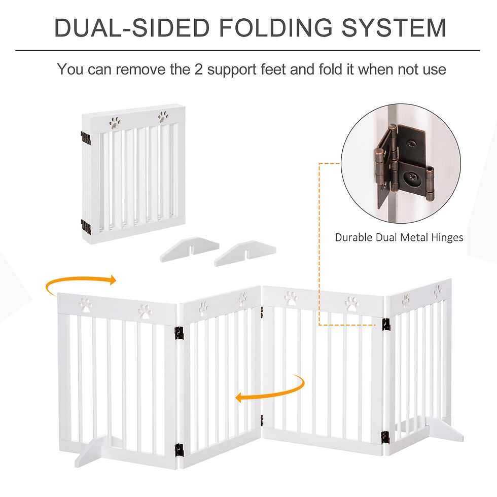 Thumbnail: Freestanding Pet Gate 4 Panel Folding Wooden Dog Barrier w/ Support Feet