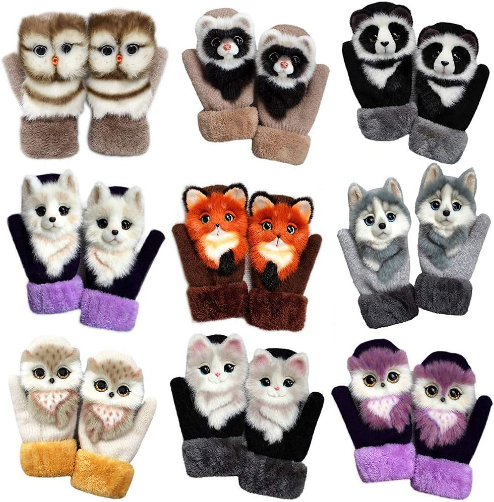 Thumbnail: Women Men Winter Knitted Gloves Cute 3D Fluffy Cartoon Animal Thermal Mittens