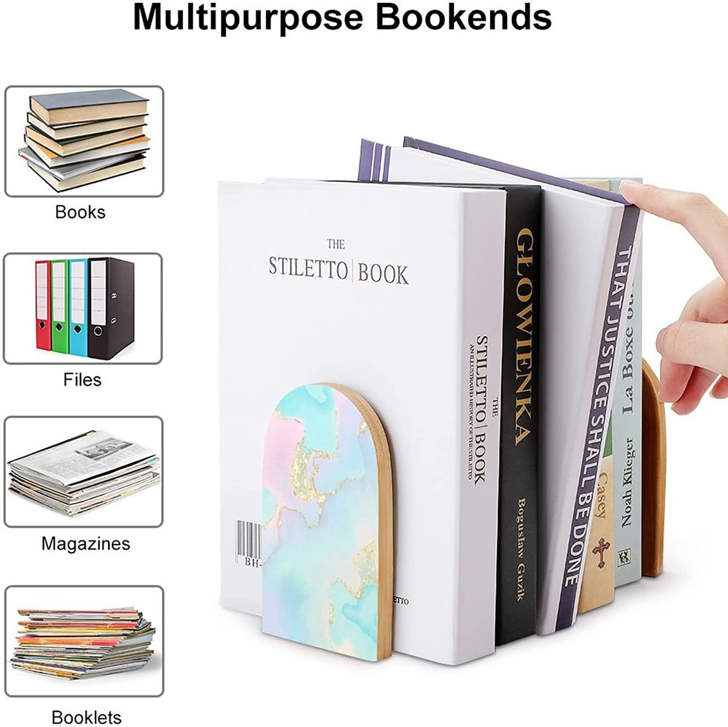 Book Ends Unicorn Galaxy Marble Colorful Bookends for Shelves to Hold Books Heav