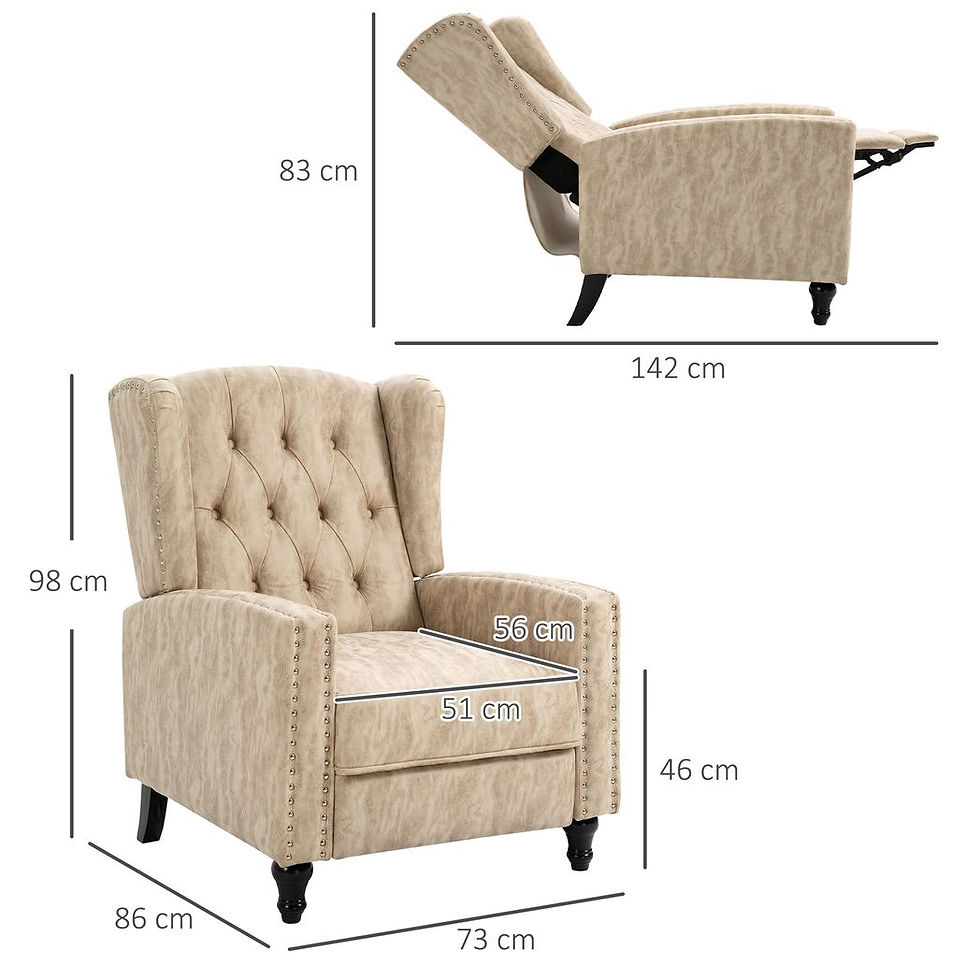 Thumbnail: Marble Effect Manual Reclining Armchair Footrest Studs Wood Legs Beige