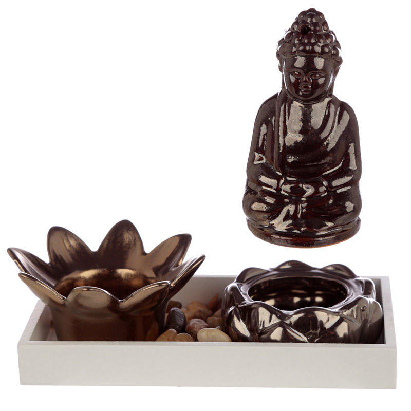 Thumbnail: Novelty Buddha & Lotus Candle & Incense Cone Burner Gift Set