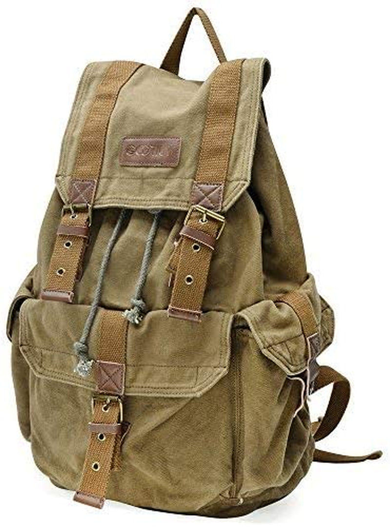 Thumbnail: Canvas Backpack - Vintage Outdoor Rucksack Travel Day Pack, Army Green
