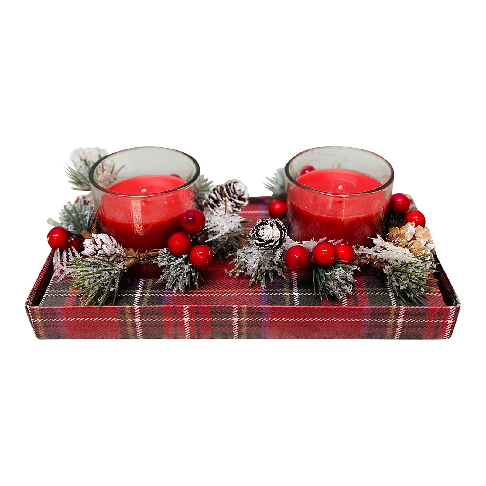 Red Set Of 2 Candle Pots With Wreath Shipping furniture UK