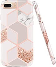 JAHOLAN Bling Glitter Sparkle Rose Gold Marble Design Clear Bumper TPU Soft Rubb